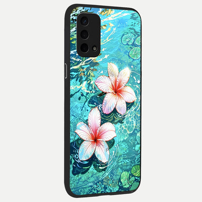  Pink Flowers in Water back cover For Oppo A74 5G slim fit glass case with vibrant aesthetic design