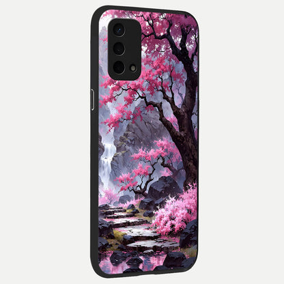  Pink Sunflower Glow back cover For Oppo A74 5G slim fit glass case with vibrant aesthetic design