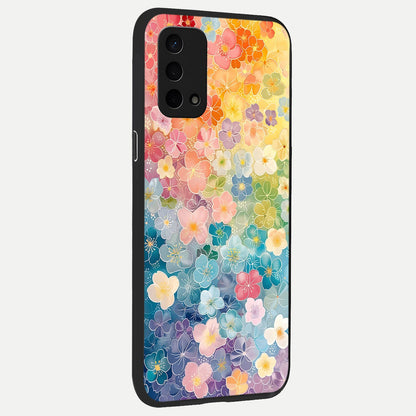  Rainbow Blossom Burst back cover For Oppo A74 5G slim fit glass case with vibrant aesthetic design