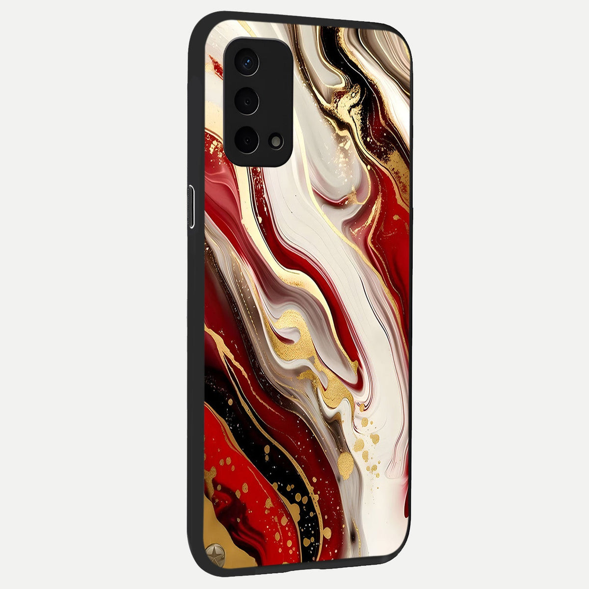  Red And White Marble back cover For Oppo A74 5G slim fit glass case with vibrant aesthetic design