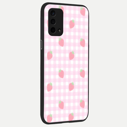  Strawberry Picnic Love back cover For Oppo A74 5G slim fit glass case with vibrant aesthetic design