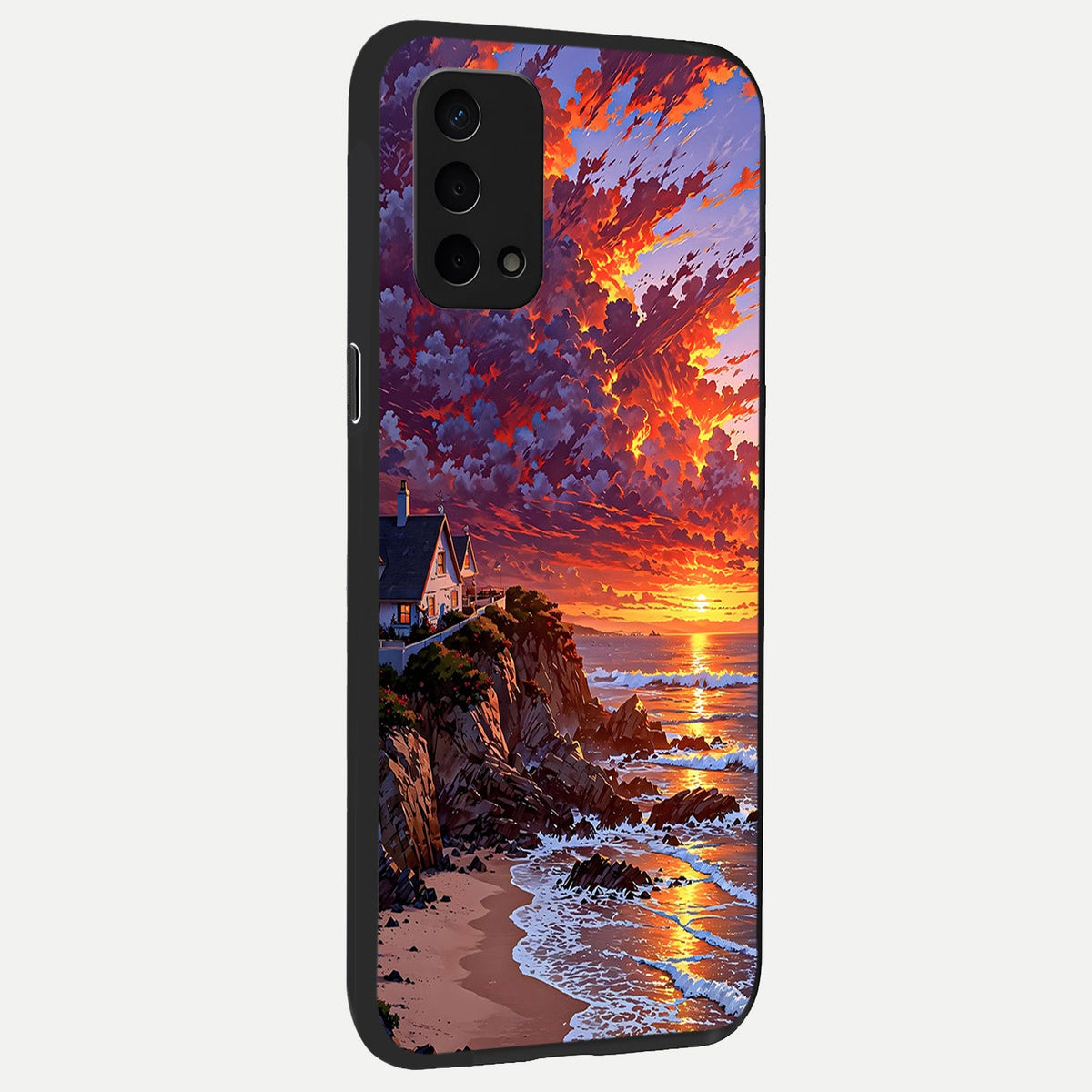  Sunset House By Sea back cover For Oppo A74 5G slim fit glass case with vibrant aesthetic design