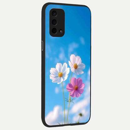  Tripple Flowers With Sky back cover For Oppo A74 5G slim fit glass case with vibrant aesthetic design