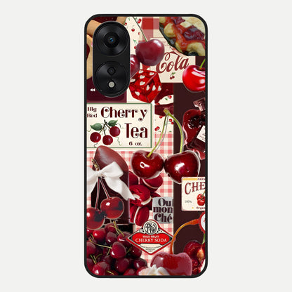  Aesthetic Cherry Tea Glass Case For Oppo A78 5G back cover – full design glossy printed glass finish