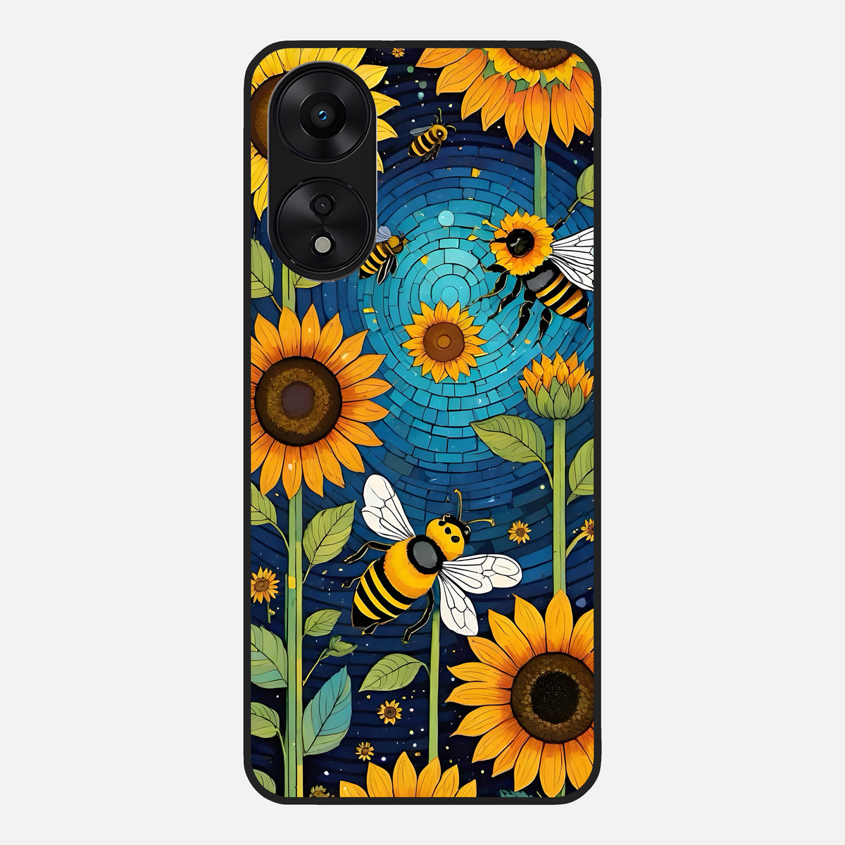  Bees And Sunflowers Glass Case For Oppo A78 5G back cover – full design glossy printed glass finish