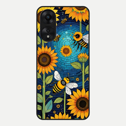  Bees And Sunflowers Glass Case For Oppo A78 5G back cover – full design glossy printed glass finish