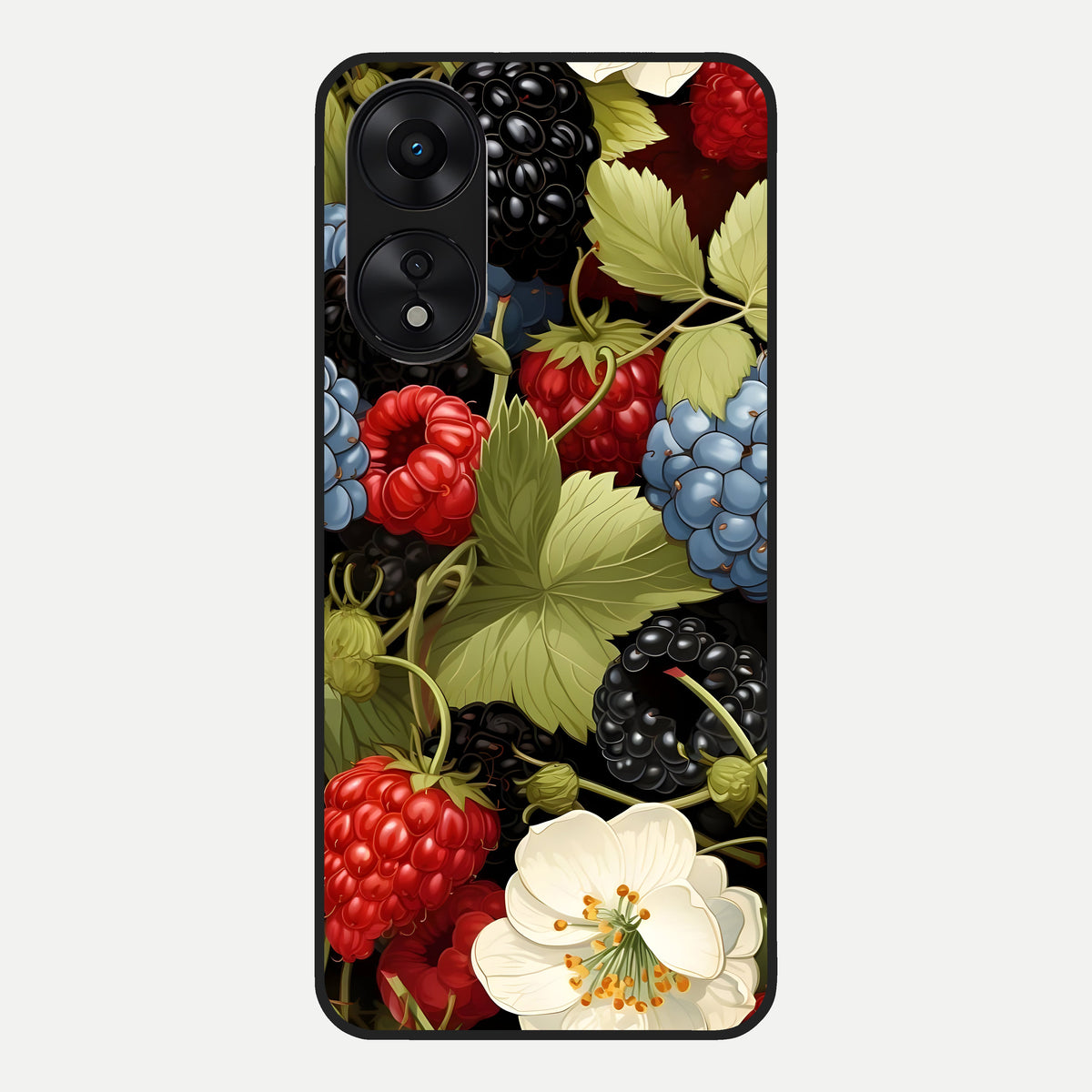  Berry Bloom Charm Glass Case For Oppo A78 5G back cover – full design glossy printed glass finish