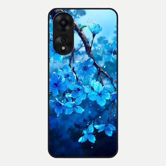  Blue Blossoms Branch Glass Case For Oppo A78 5G back cover – full design glossy printed glass finish