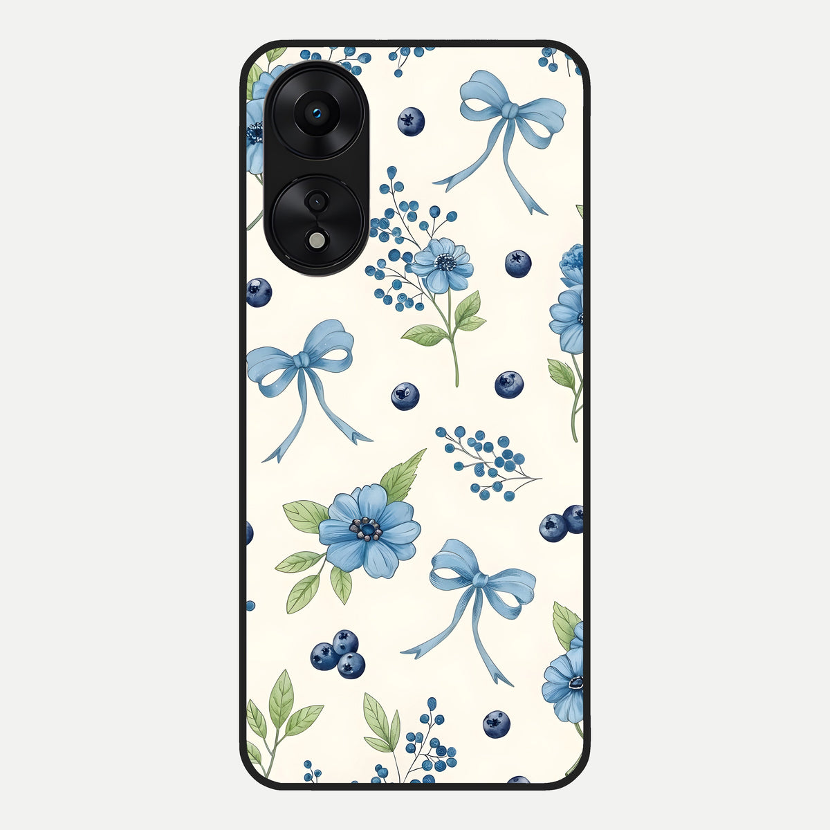  Blue Flower And Bow Glass Case For Oppo A78 5G back cover – full design glossy printed glass finish