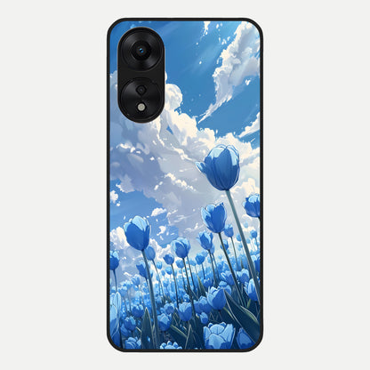  Blue Tulip Clouds Glass Case For Oppo A78 5G back cover – full design glossy printed glass finish