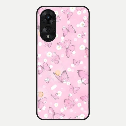  Blush Butterfly Garden Glass Case For Oppo A78 5G back cover – full design glossy printed glass finish