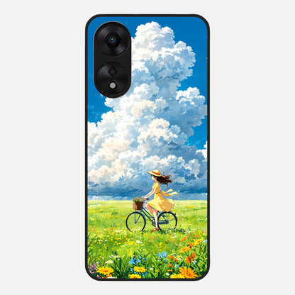  Breezy Meadow Ride Glass Case For Oppo A78 5G back cover – full design glossy printed glass finish