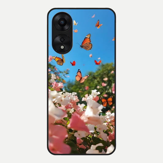 Butterflies In Bloom Sky Glass Case For Oppo A78 5G back cover – full design glossy printed glass finish