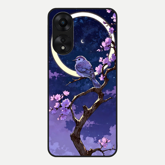  Celestial Bird Blossom Glass Case For Oppo A78 5G back cover – full design glossy printed glass finish