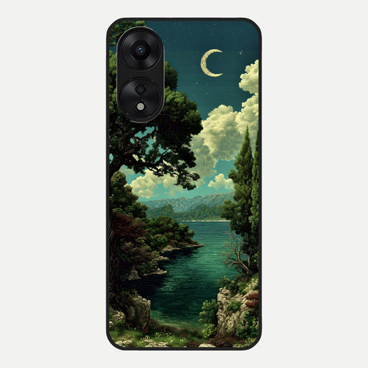  Celestial Lake Peace Glass Case For Oppo A78 5G back cover – full design glossy printed glass finish