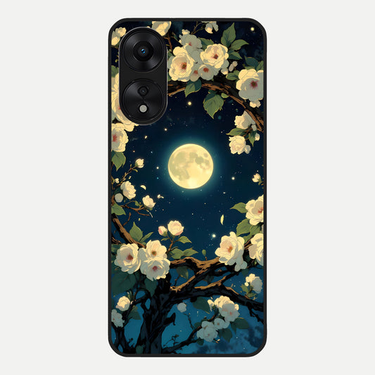  Celestial Moon And Flower Glass Case For Oppo A78 5G back cover – full design glossy printed glass finish