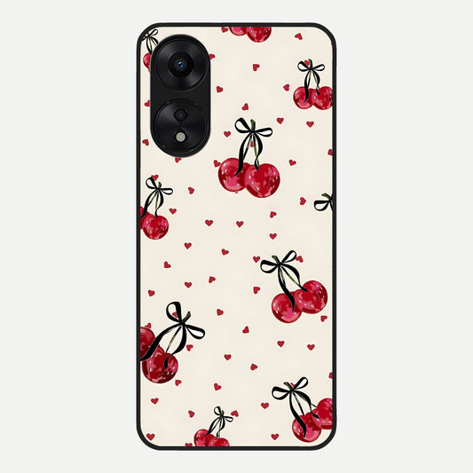  Cherry Heart Bow Glass Case For Oppo A78 5G back cover – full design glossy printed glass finish