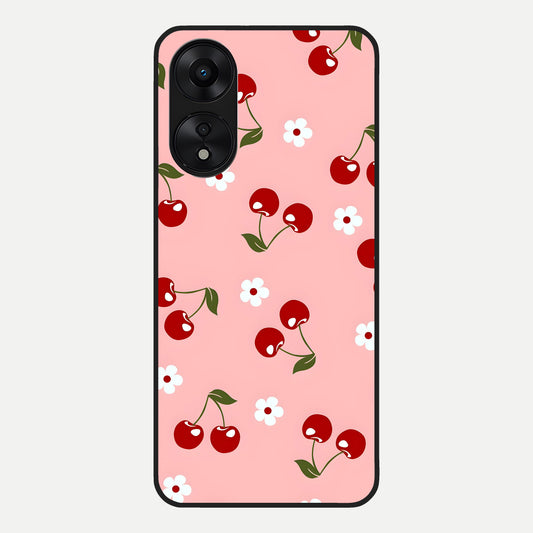  Cherry Love Mood Glass Case For Oppo A78 5G back cover – full design glossy printed glass finish