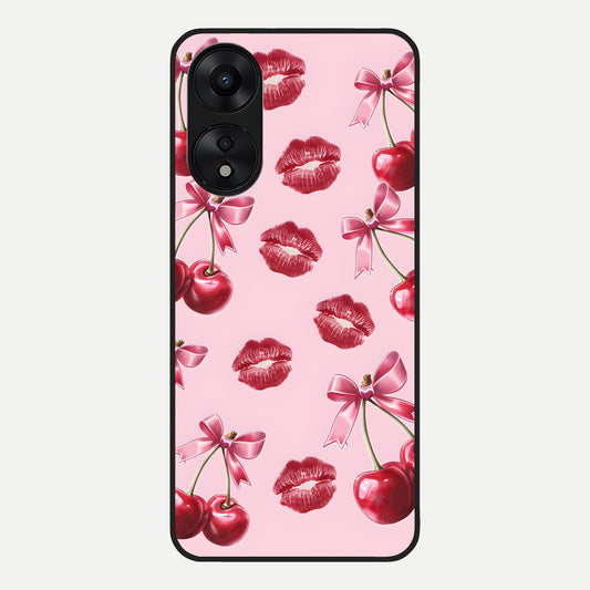  Cherry With Lips Glass Case For Oppo A78 5G back cover – full design glossy printed glass finish