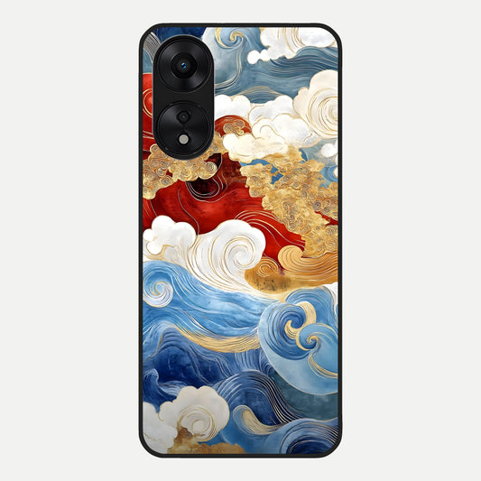  Colored Waves Glass Case For Oppo A78 5G back cover – full design glossy printed glass finish
