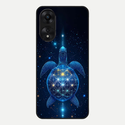  Crimson Blue Turtle Glass Case For Oppo A78 5G back cover – full design glossy printed glass finish