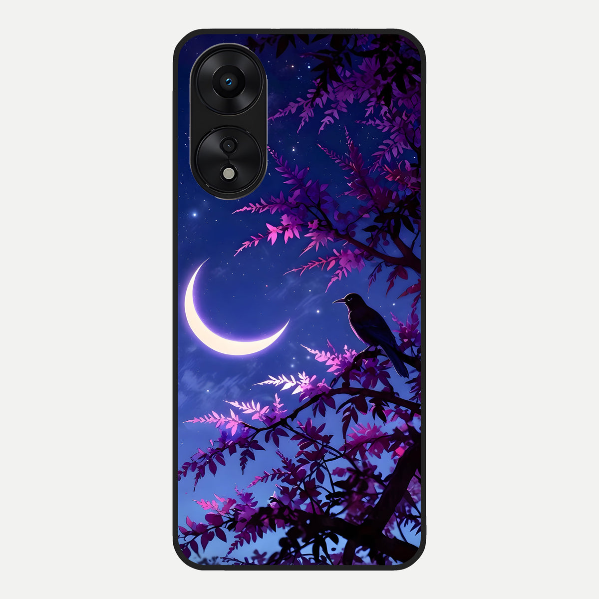  Crow And Moon Scenery Glass Case For Oppo A78 5G back cover – full design glossy printed glass finish