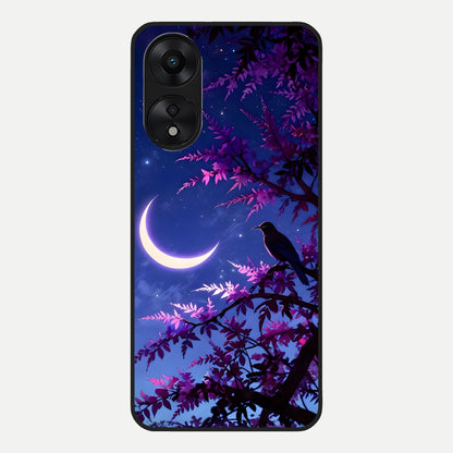  Crow And Moon Scenery Glass Case For Oppo A78 5G back cover – full design glossy printed glass finish