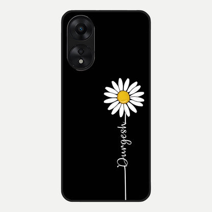  Custom Name White Flower Glass Case For Oppo A78 5G back cover – full design glossy printed glass finish