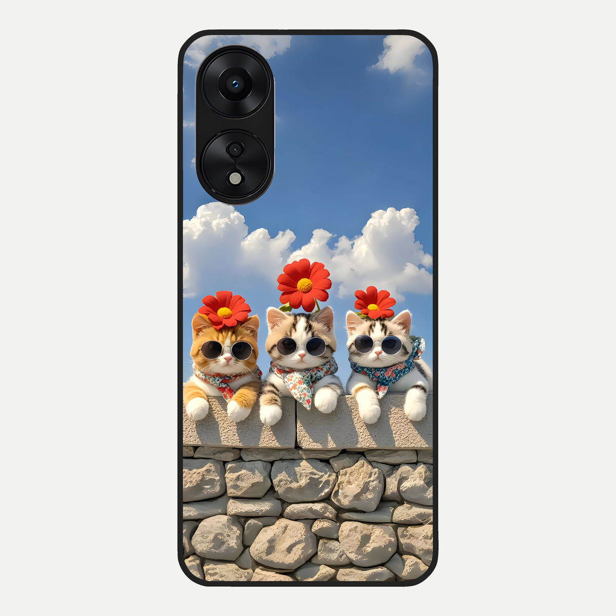  Floral Kitty Squad Glass Case For Oppo A78 5G back cover – full design glossy printed glass finish
