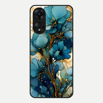  Golden Bloom Symphony Glass Case For Oppo A78 5G back cover – full design glossy printed glass finish