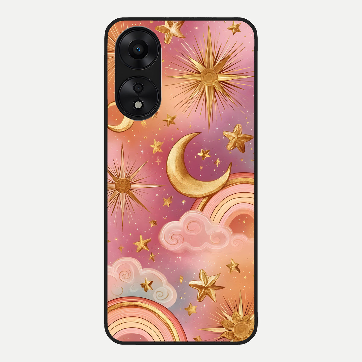  Golden Celestial Dreams Glass Case For Oppo A78 5G back cover – full design glossy printed glass finish