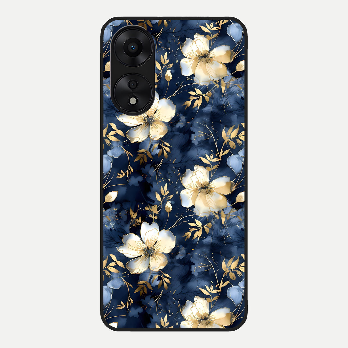  Golden Midnight Bloom Glass Case For Oppo A78 5G back cover – full design glossy printed glass finish