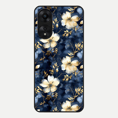  Golden Midnight Bloom Glass Case For Oppo A78 5G back cover – full design glossy printed glass finish