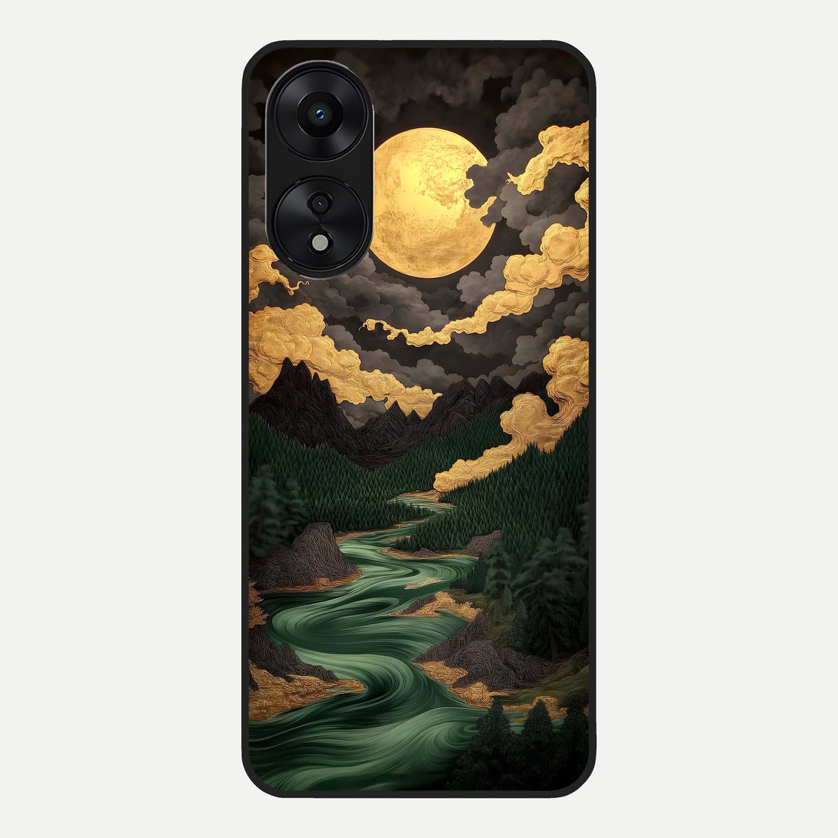  Golden River Moon Glass Case For Oppo A78 5G back cover – full design glossy printed glass finish