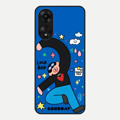  Happy Luck Vibe Glass Case For Oppo A78 5G back cover – full design glossy printed glass finish