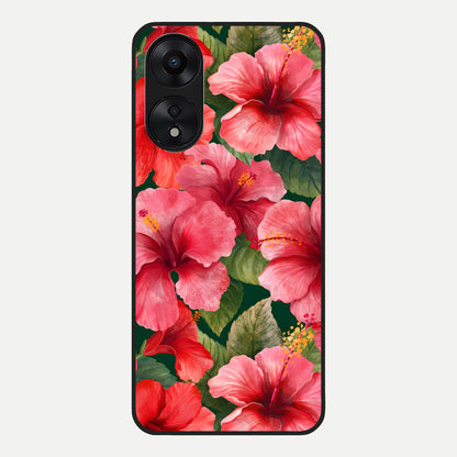  Hibiscus Pattern Glass Case For Oppo A78 5G back cover – full design glossy printed glass finish