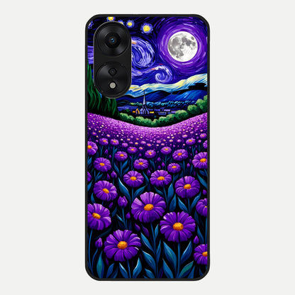  Lavender Moon Field Glass Case For Oppo A78 5G back cover – full design glossy printed glass finish