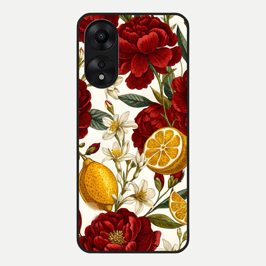  Lemon Rose Charm Glass Case For Oppo A78 5G back cover – full design glossy printed glass finish