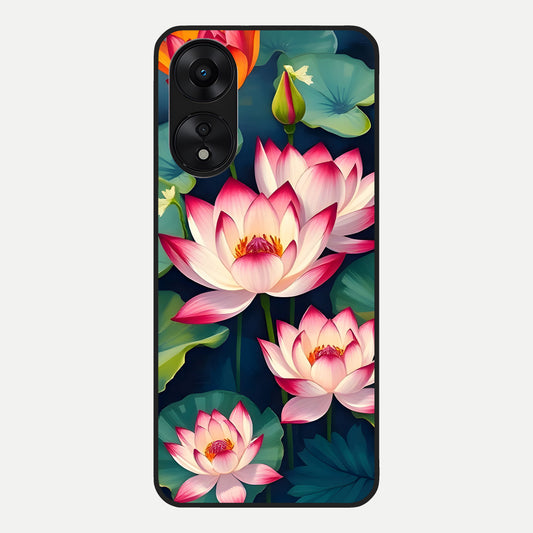  Lotus Dream Serenity Glass Case For Oppo A78 5G back cover – full design glossy printed glass finish