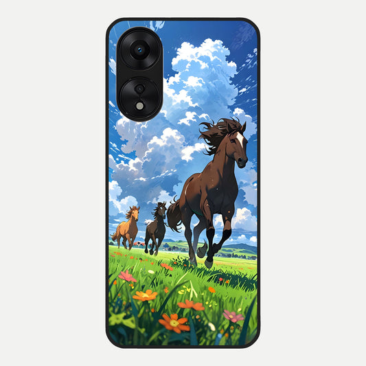  Majestic Horses Galloping Glass Case For Oppo A78 5G back cover – full design glossy printed glass finish