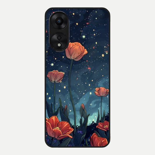  Midnight Tulip Glow Glass Case For Oppo A78 5G back cover – full design glossy printed glass finish