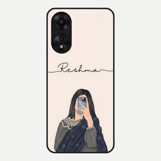  Mirror Mood Muse With Custom Name Glass Case For Oppo A78 5G back cover – full design glossy printed glass finish