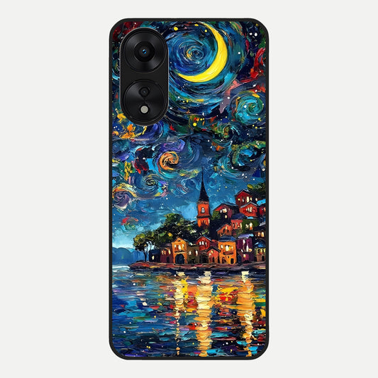  Moonlight Harbor Glow Glass Case For Oppo A78 5G back cover – full design glossy printed glass finish