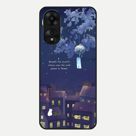 Moonlit Cat Silence Glass Case For Oppo A78 5G back cover – full design glossy printed glass finish