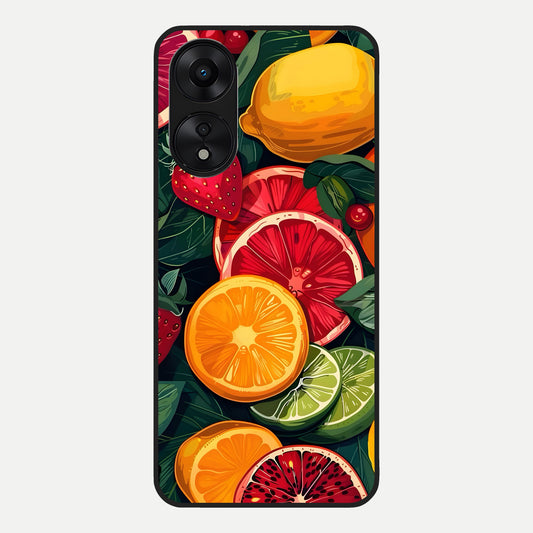  Multiple Fruits Glass Case For Oppo A78 5G back cover – full design glossy printed glass finish