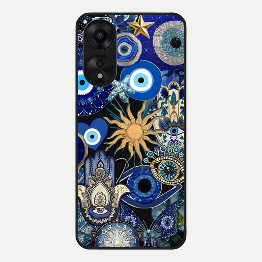  Mystic Blue Evil Eye Glass Case For Oppo A78 5G back cover – full design glossy printed glass finish