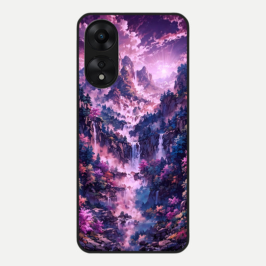  Mystic Cascade Peaks Glass Case For Oppo A78 5G back cover – full design glossy printed glass finish