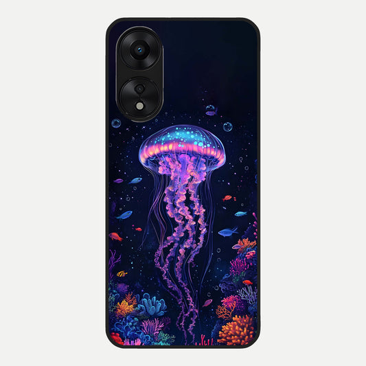  Neon Jellyfish Glass Case For Oppo A78 5G back cover – full design glossy printed glass finish