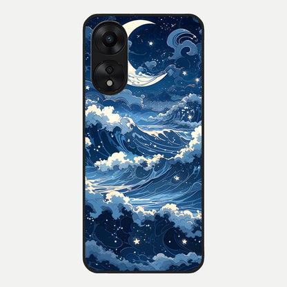  Ocean Moon Waves Glass Case For Oppo A78 5G back cover – full design glossy printed glass finish