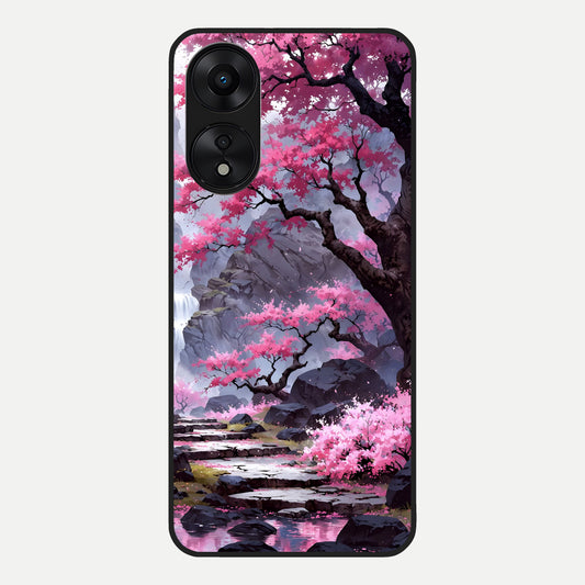  Pink Sunflower Glow Glass Case For Oppo A78 5G back cover – full design glossy printed glass finish